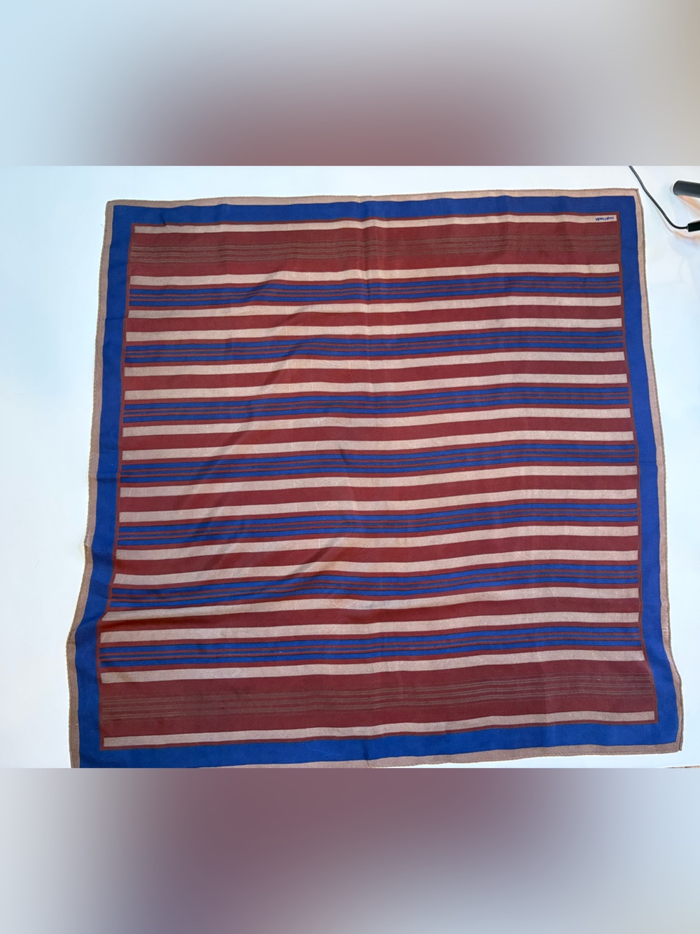 Albert Nipon Vintage Silk Square Scarf | Stripe Print | Burgundy Cobalt Blue
